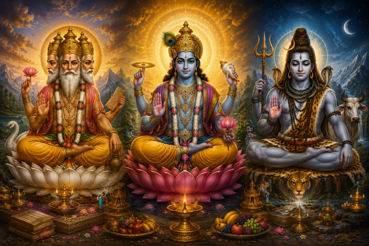 The Trimurti: Bramha, Vishnu, and Shiva — The Cosmic Trinity